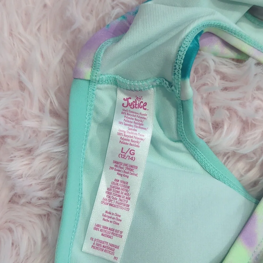 3/$30 JUSTICE Tie Dye/Aqua Color Block sporty 2 Piece Swimsuit Bikini Sz 12-4(L)